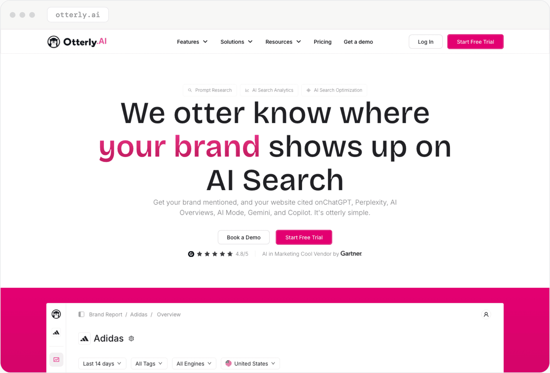 Otterly.ai's homepage: 'We otter know where your brand shows up on AI Search.'