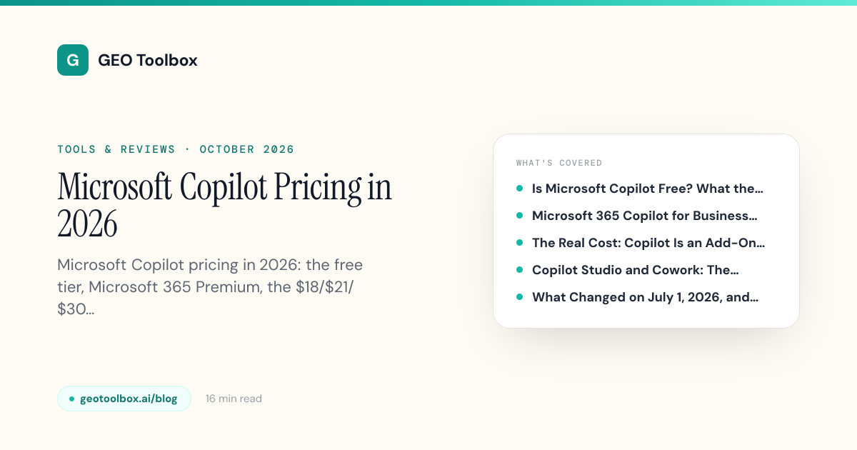 Microsoft Copilot Pricing in 2026: Plans, Free Tier & Cost | GEO Toolbox